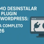 Tela do WordPress mostrando lista de plugins instalados com destaque para botões desativar e excluir plugin