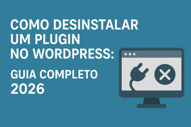 Tela do WordPress mostrando lista de plugins instalados com destaque para botões desativar e excluir plugin