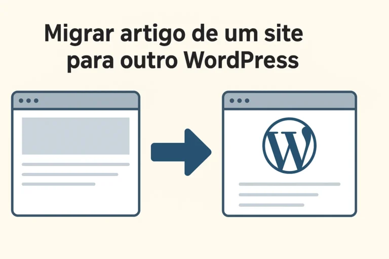 Interface do WordPress mostrando tela de exportação e importação de artigos com destaque para botões de download e upload de arquivo XML