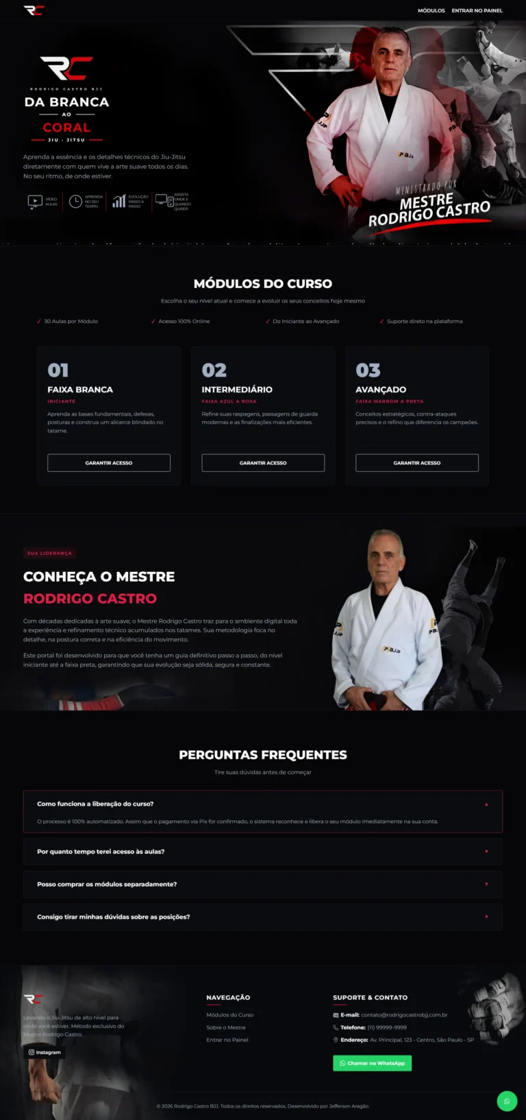 Plataforma de Cursos EAD e Membros Sob Medida em PHP PDO – Mestre Rodrigo Castro (Jiu-Jitsu)
